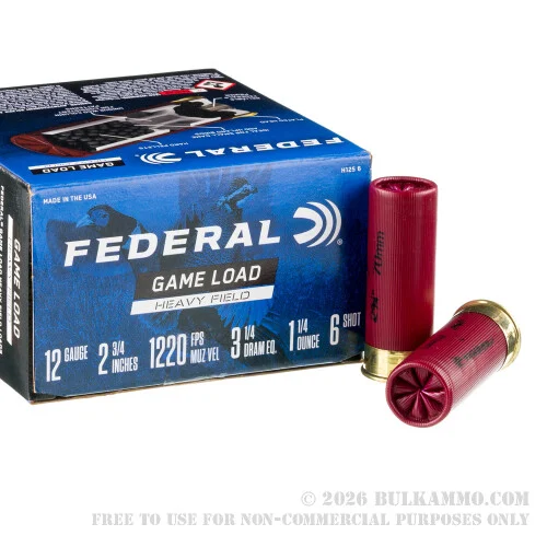 25 Rounds of 12ga Ammo by Federal -#6 shot