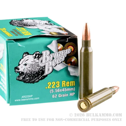 500Rounds of .223 Ammo by Brown Bear - 62gr HP
