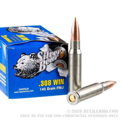 500Rounds of .308 Win Ammo by Silver Bear - 145gr FMJ