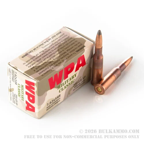 20 Rounds of 7.62x54r Ammo by Wolf WPA Military Classic- 200gr SP