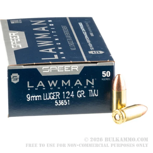1000 Rounds of 9mm Ammo by Speer Lawman - 124gr TMJ
