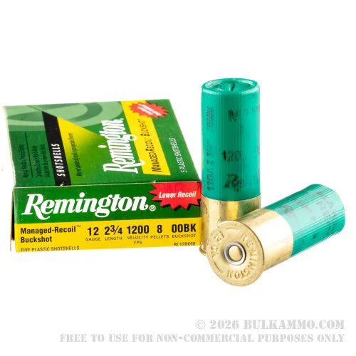 5 Rounds of 12ga Ammo by Remington Managed Recoil -00 Buck