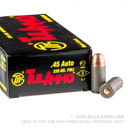 500Rounds of .45 ACP Ammo by Tula - 230gr FMJ