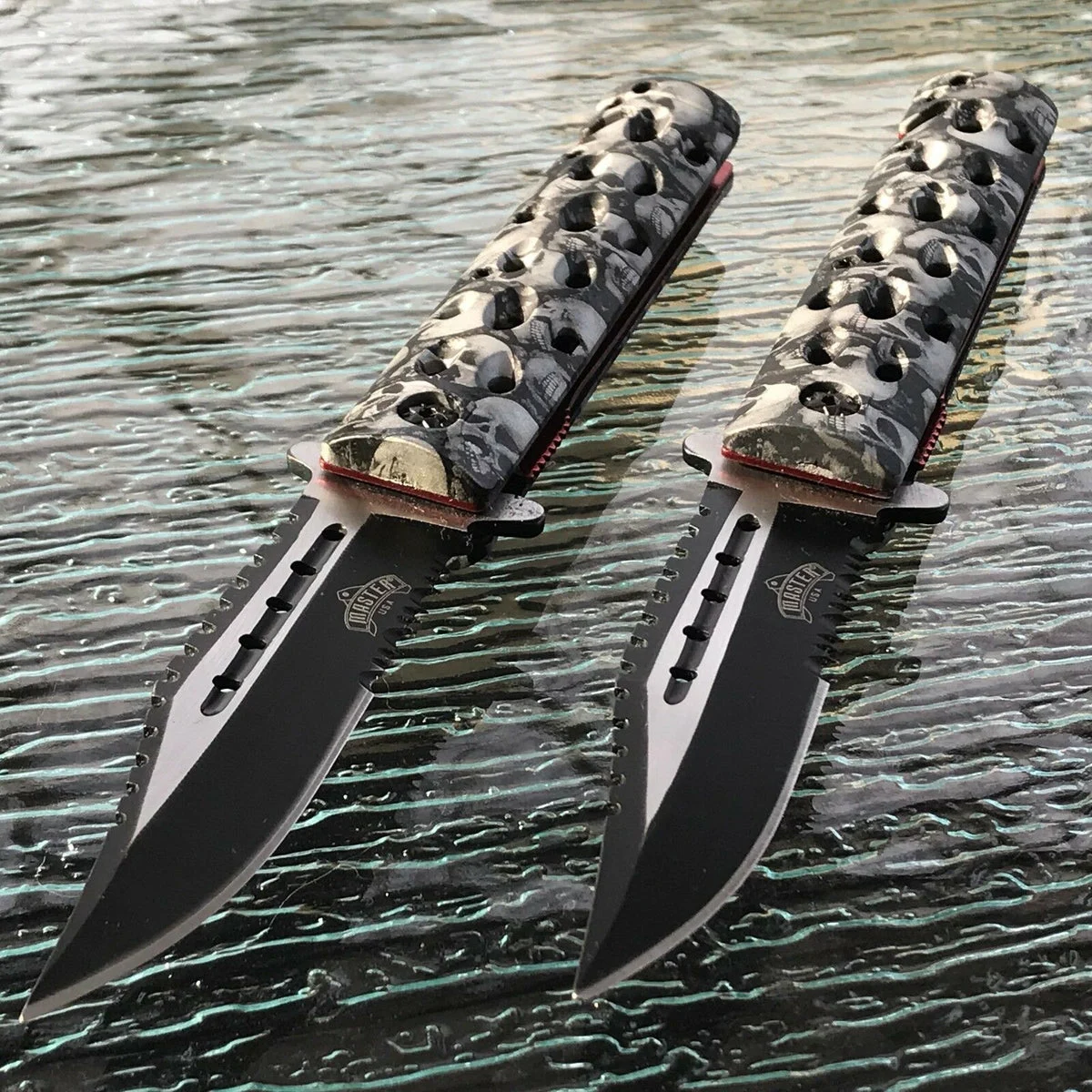 2 x Master USA Gray Skulls Assisted Folding Pocket Knife (MU-A007GY)