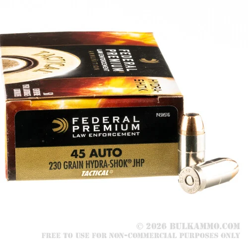 1000 Rounds of .45 ACP Ammo by Federal Hydra-Shok - 230gr JHP