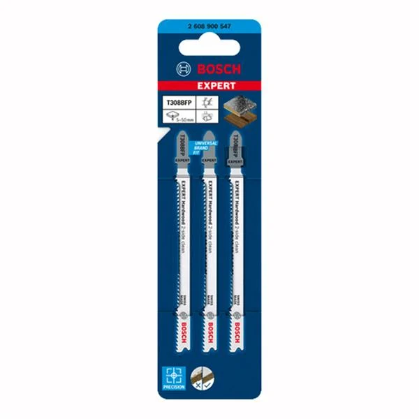 BoschT308BFP- EXPERT Hardwood 2-sideCclean – Jigsaw Blade – 3pcs – 2608900547