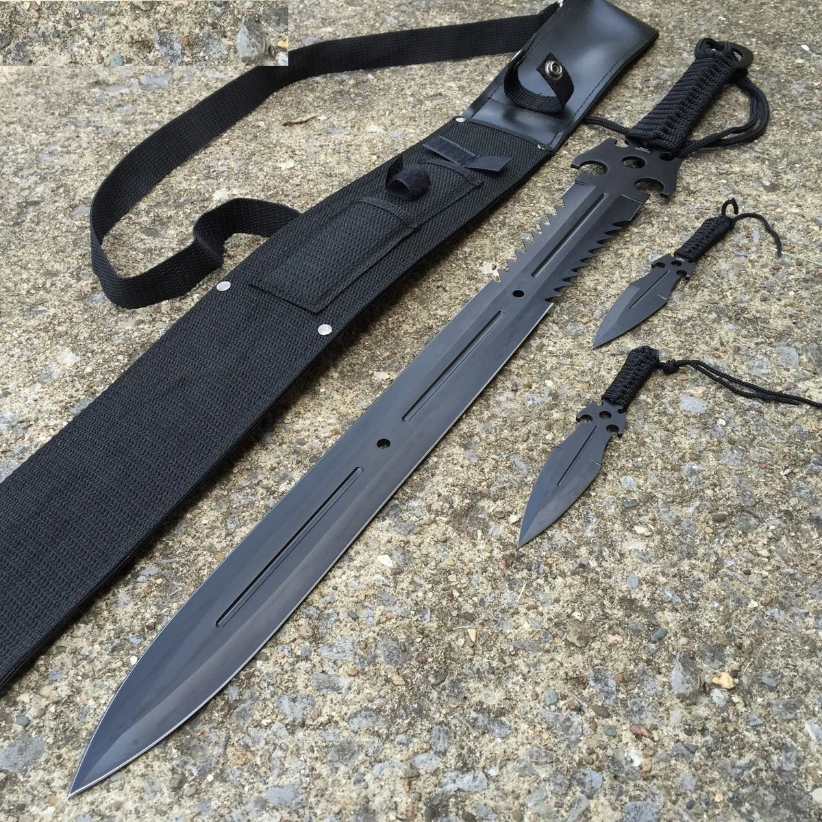 27″ Dead Walker Full Tang Ninja Sword & Throwing Knives – 3 PC SET