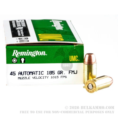 500Rounds of .45 ACP Ammo by Remington - 185gr MC