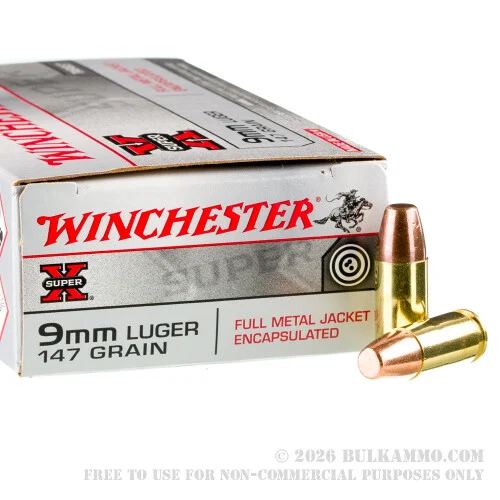 500Rounds of 9mm Ammo by Winchester - 147gr FMJ