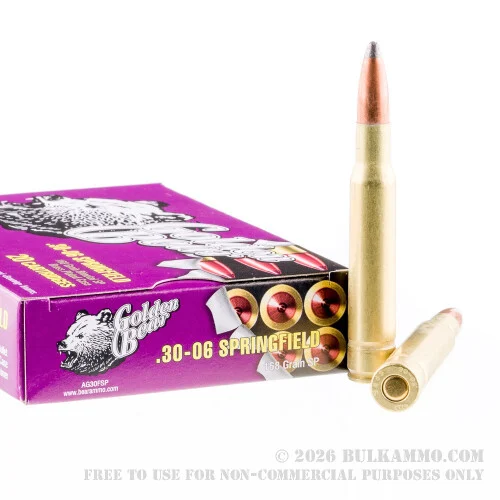500Rounds of 30-06 Springfield Ammo by Golden Bear - 168gr SP