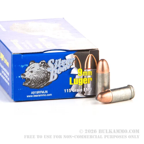 500Rounds of 9mm Ammo by Silver Bear - 115gr FMJ