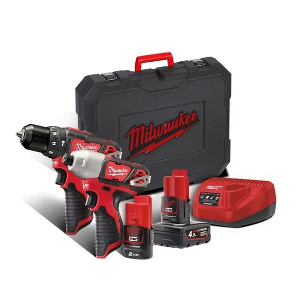 Milwaukee12v Twin Pack Combi Drill/Impact Driver/Kit-box – M12BPP2B-421C – 4933446607