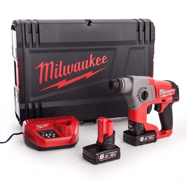 Milwaukee12V FUEL Rotary Hammer Drill – 2x 6Ah Batteries/Charger/Kit-Box – M12CH-602X – 4933451907