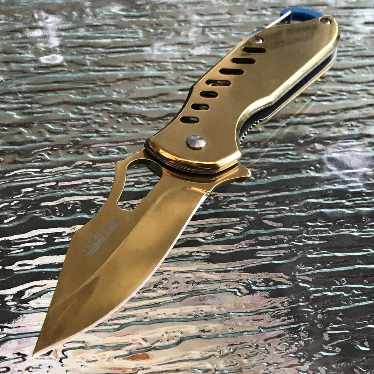 6.5″ Tac Force Speedster Model Gold Knife w/ Blue Carabiner Clip