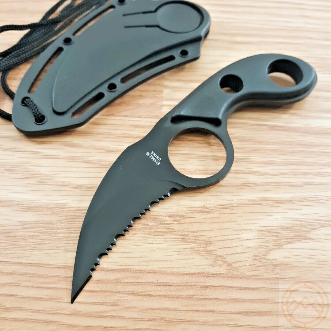 6.75″ Tactical Full Tang Self Defense Black G10 Fixed Blade Neck Knife