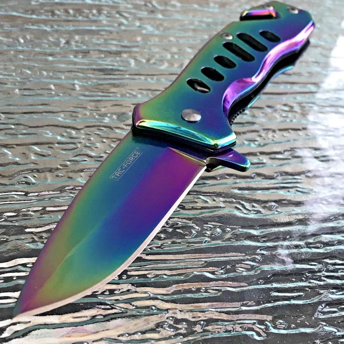 6″ Tac Force Speedster Model Rainbow Titanium Folding Pocket Knife