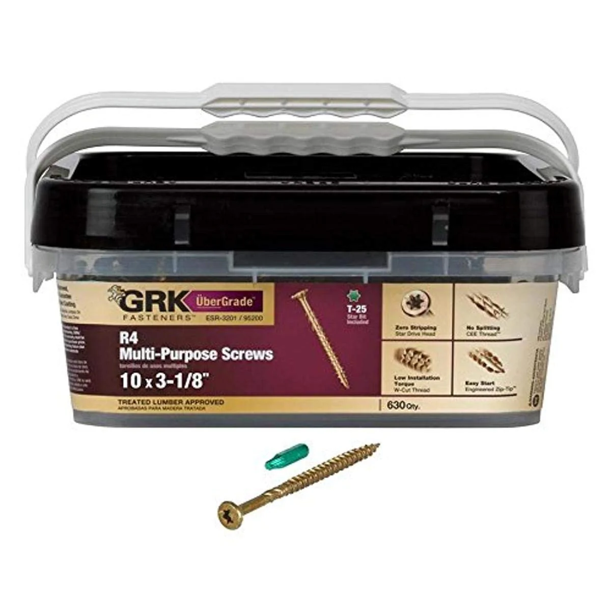 GRK Screws 95200 #10×3-1/8 Star Drive Flat Head Climatek Coated Steel Deck Screws, 630/Box