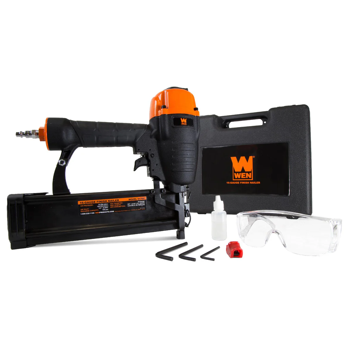 WEN 61764 16-Gauge Pneumatic Straight Finish Nailer with Carrying Case