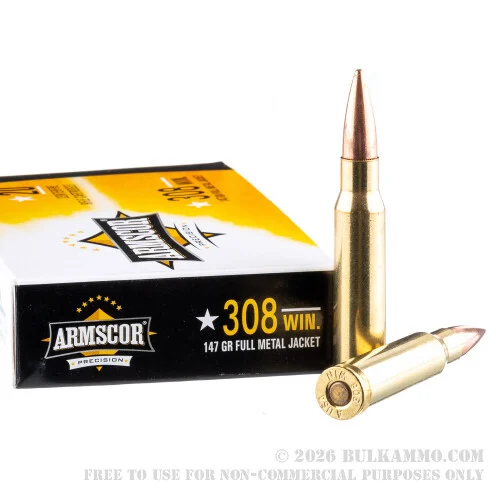 400 Rounds of .308 Win Ammo by Armscor - 147gr FMJ