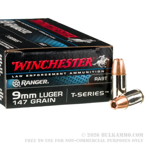 500Rounds of 9mm Ammo by Winchester Ranger T-Series- 147gr JHP