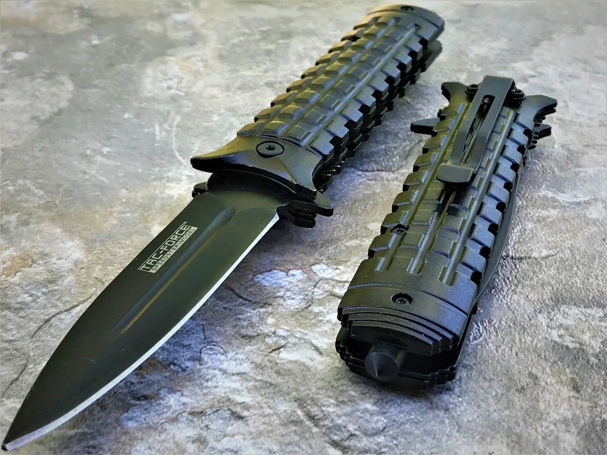 7.75″ Tac Force Black Stiletto Dagger Assisted Pocket Knife
