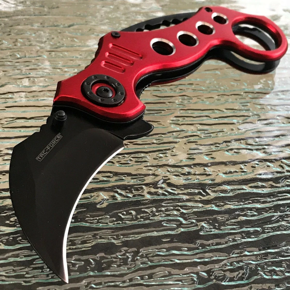 7.75″ Tac Force Tactical Red Black Karambit Assisted Pocket Knife