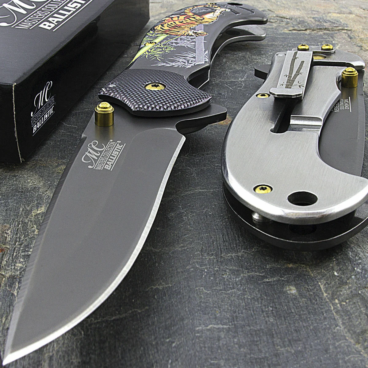 7.75″ Tiger Asian Bamboo Titanium Spring Assisted Folding Pocket Knife