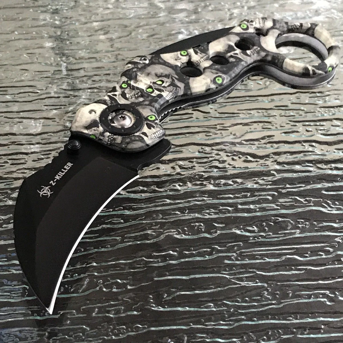 7.75″ Z-Killer Zombie Skulls Gray Karambit Fantasy Pocket Knife