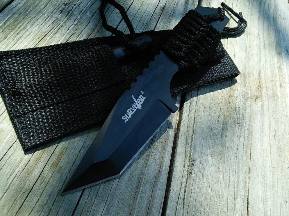 7″ Survival Combat Fixed Tactical Black Tanto Blade Hunting Knife