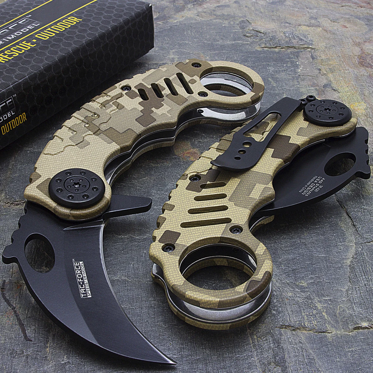 7″ Tac Force Karambit Brown Digital Desert Camo Pocket Knife