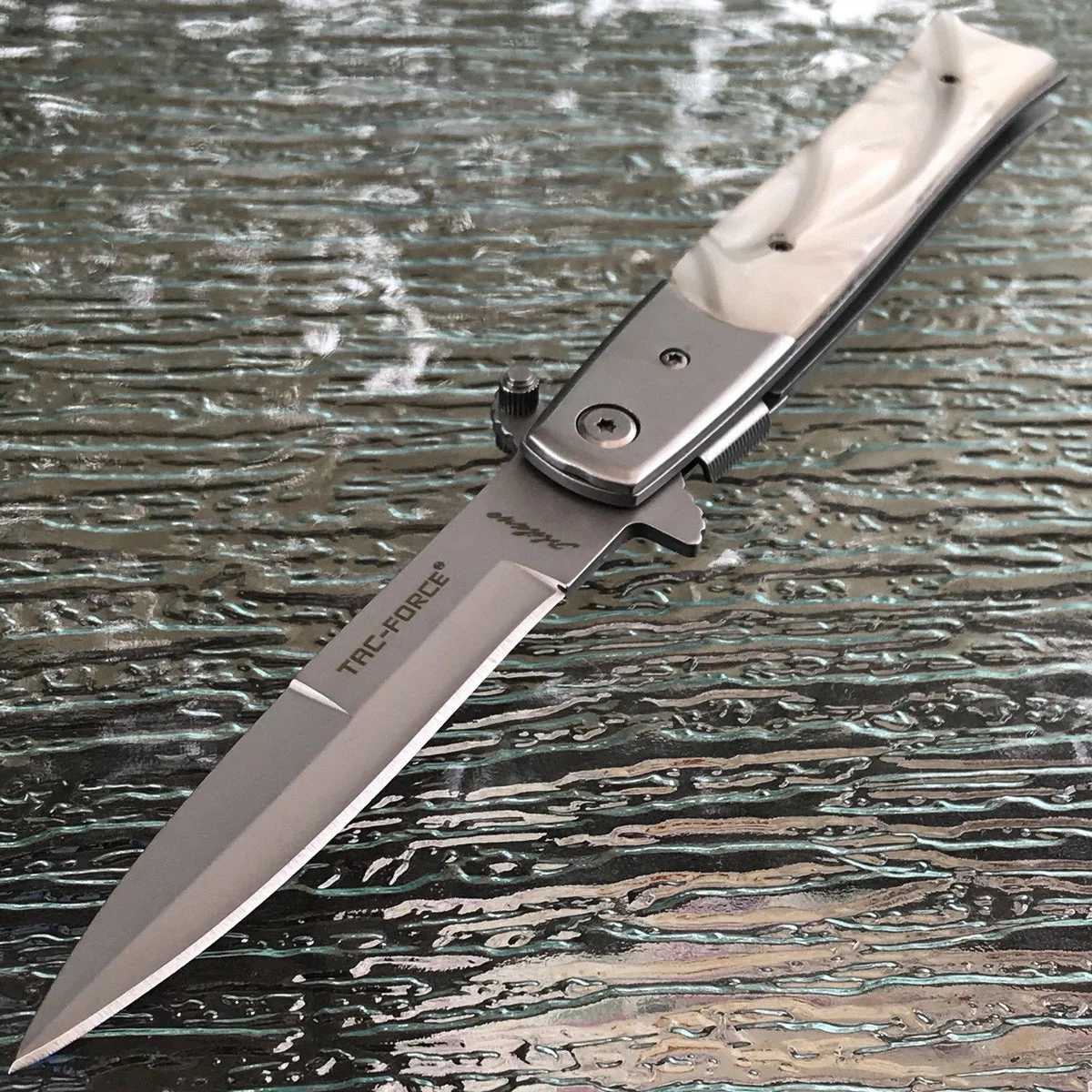 7″ Tac Force Pearl Assisted Folding Stiletto Pocket Knife (TF-438P)
