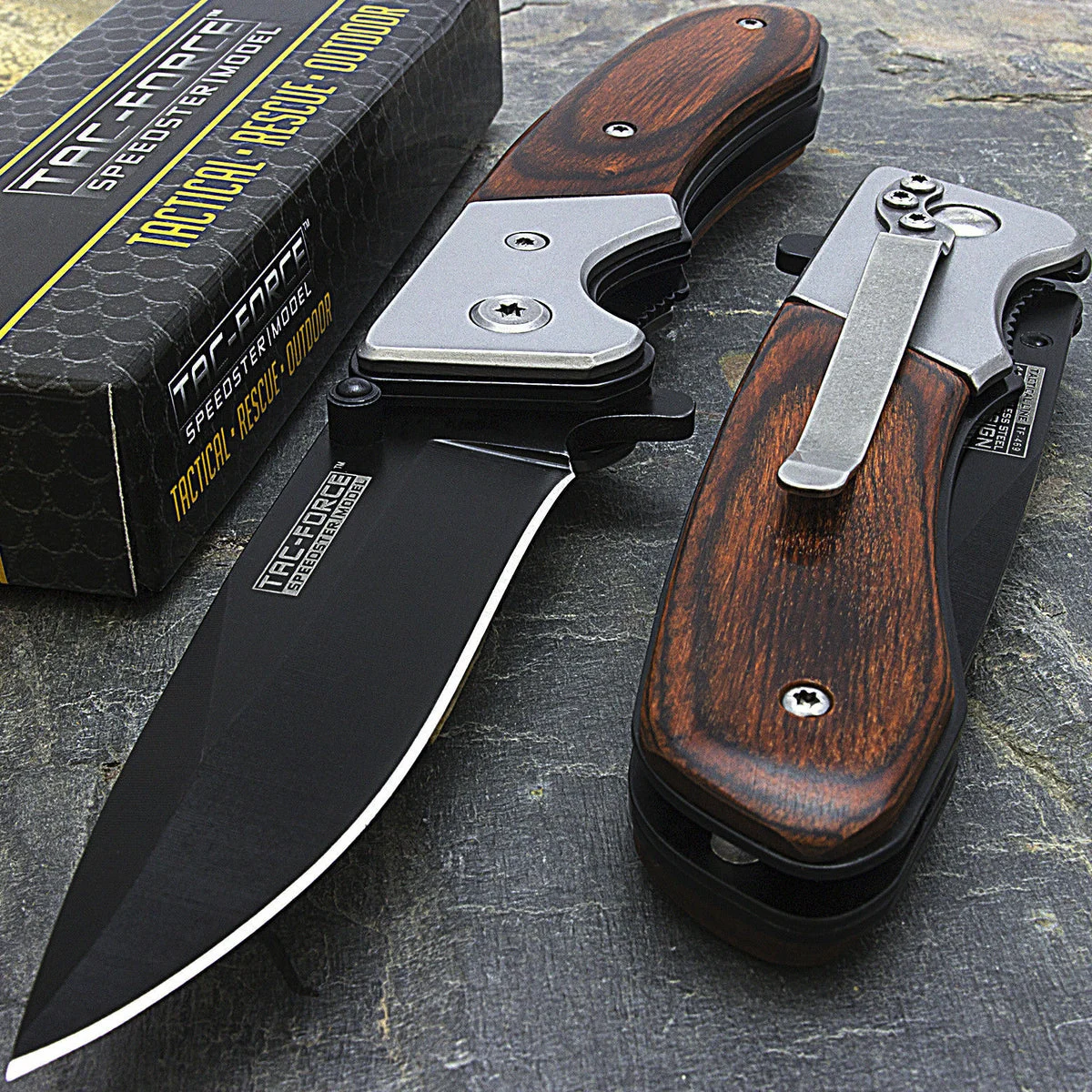 7″ Tac Force Speedster Model Wood Handle Hunting Knife