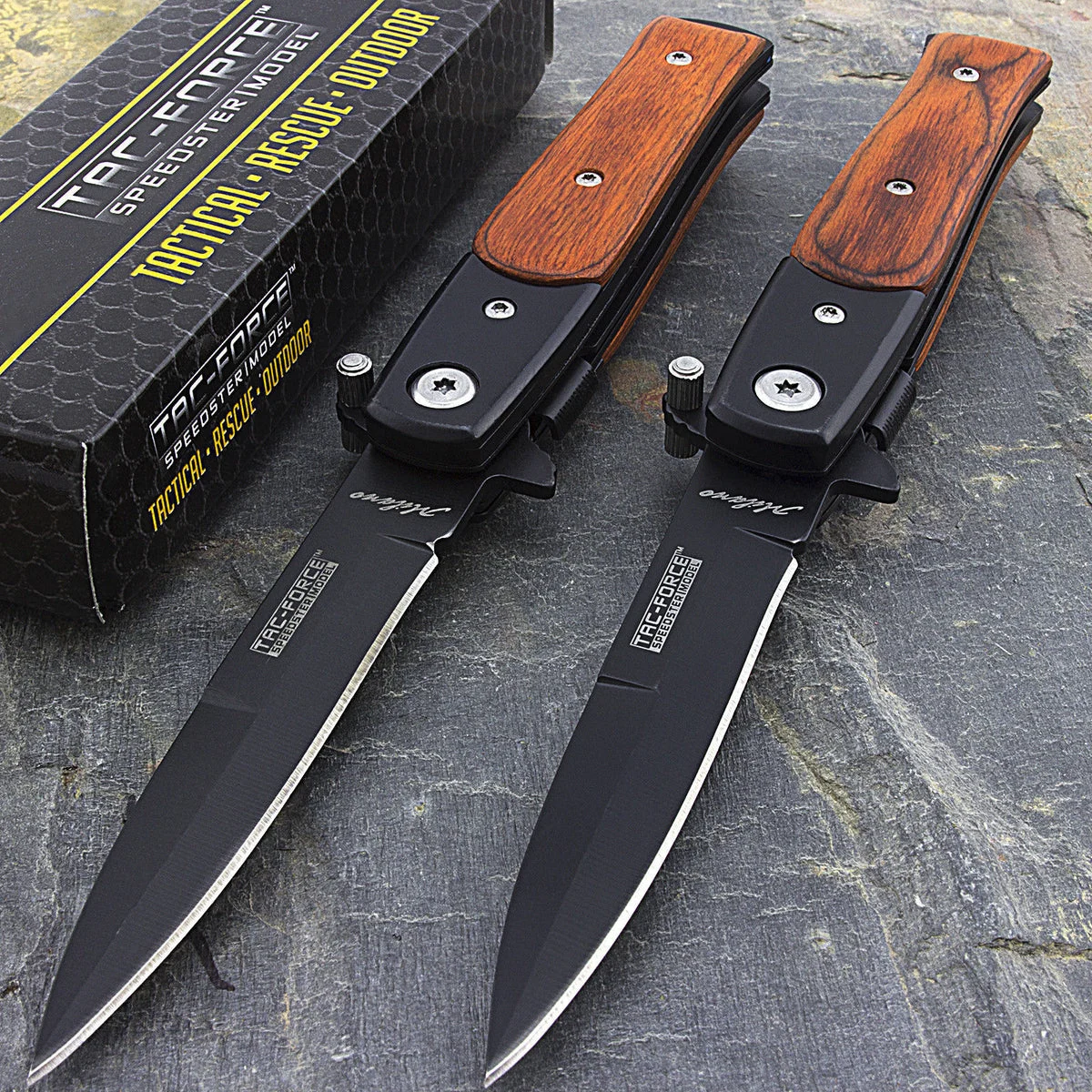 7″ Tac Force Wood Handle Stiletto Pocket Knife (TF-438WB)