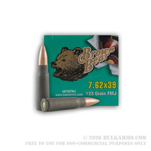 700 Round Sealed Container of 7.62x39mm Ammo by Brown Bear - 123gr FMJ
