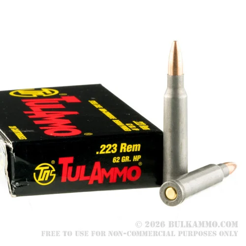 500 Rounds of .223 Ammo by Tula - 62gr HP