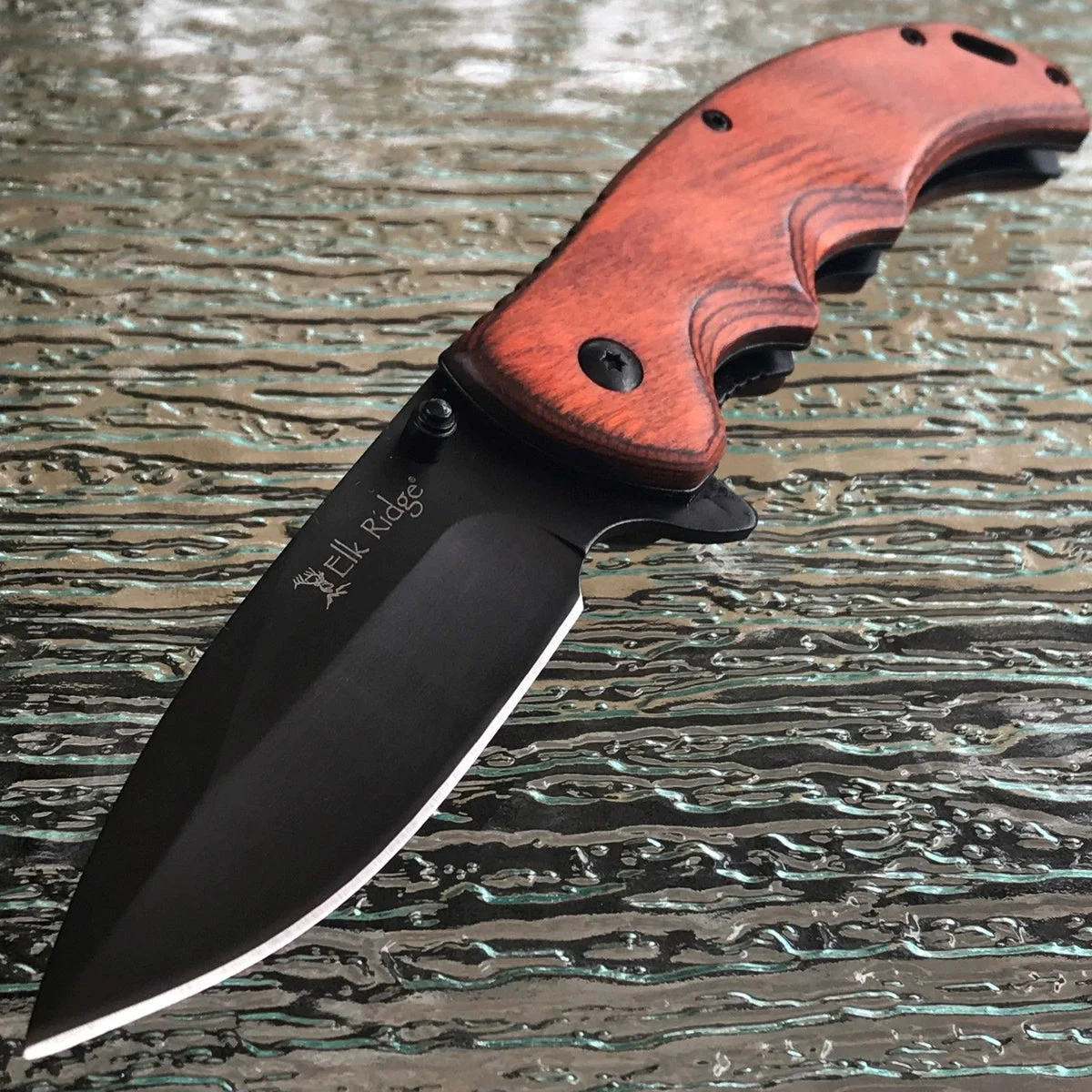 8.25″ ELK RIDGE PAKKAWOOD SPRING ASSISTED FOLDING EDC KNIFE