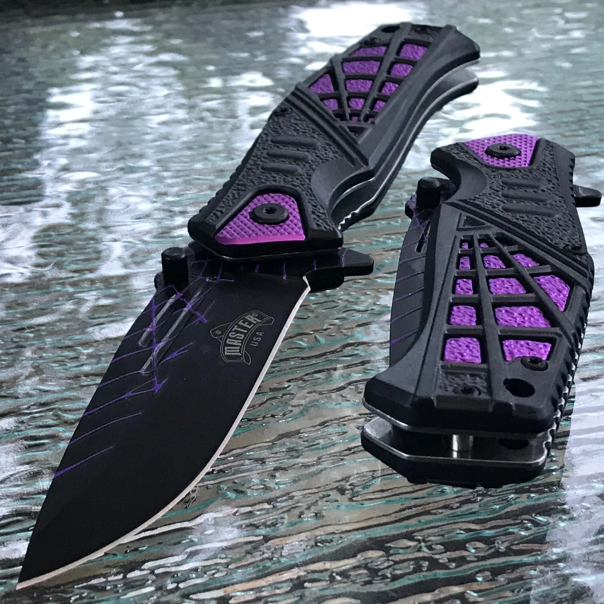 8.25″ Master USA Spring Assisted Purple Folding Pocket Knife MUA087PE