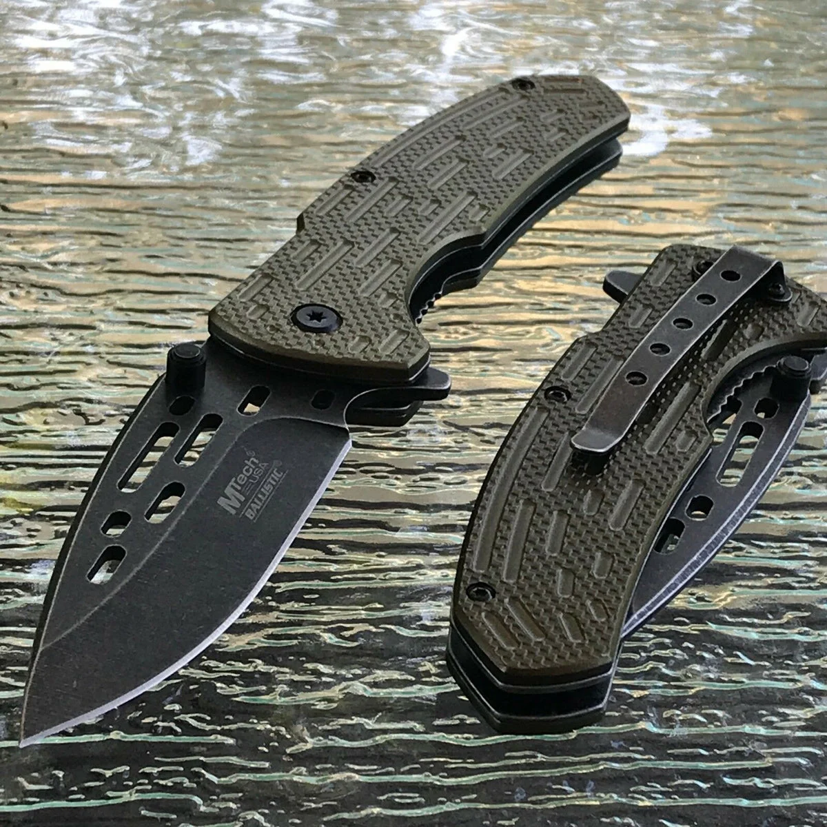 8.25″ MTech USA Spring Assisted Tactical Green Military Pocket Knife