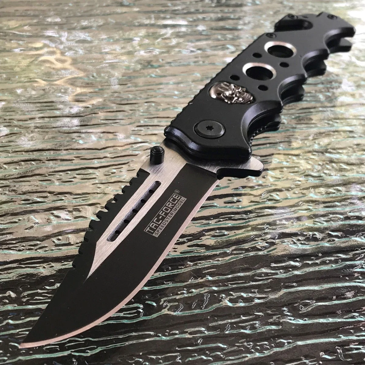 8.25″ Tac Force Black Fantasy Punisher Skull Folding Pocket Knife