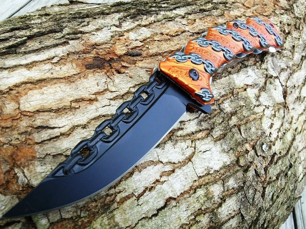 8.25″ TAC FORCE CHAIN LINK SPRING ASSISTED TACTICAL FOLDING KNIFE OPEN Switch