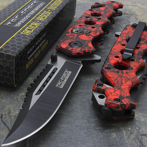8.25″ Tac Force Speedster Red Skulls Tactical Fantasy Pocket Knife