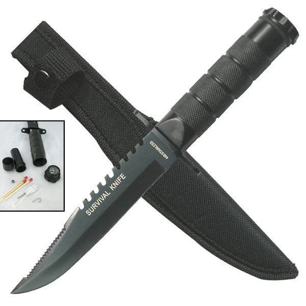 8.5″ DEFENDER FIXED BLADE SAWBACK OUTDOOR BLACK OPS SURVIVAL KNIFE W COMPASS