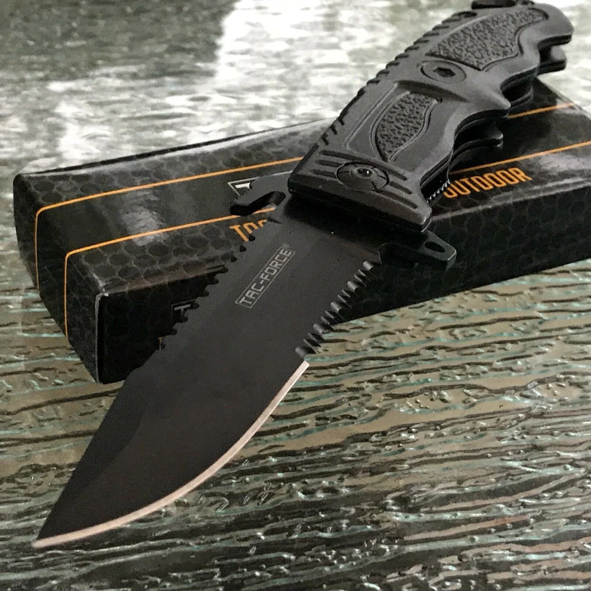8.5″ Tac Force Black Heavy Duty Sawback Rescue Assisted Pocket Knife