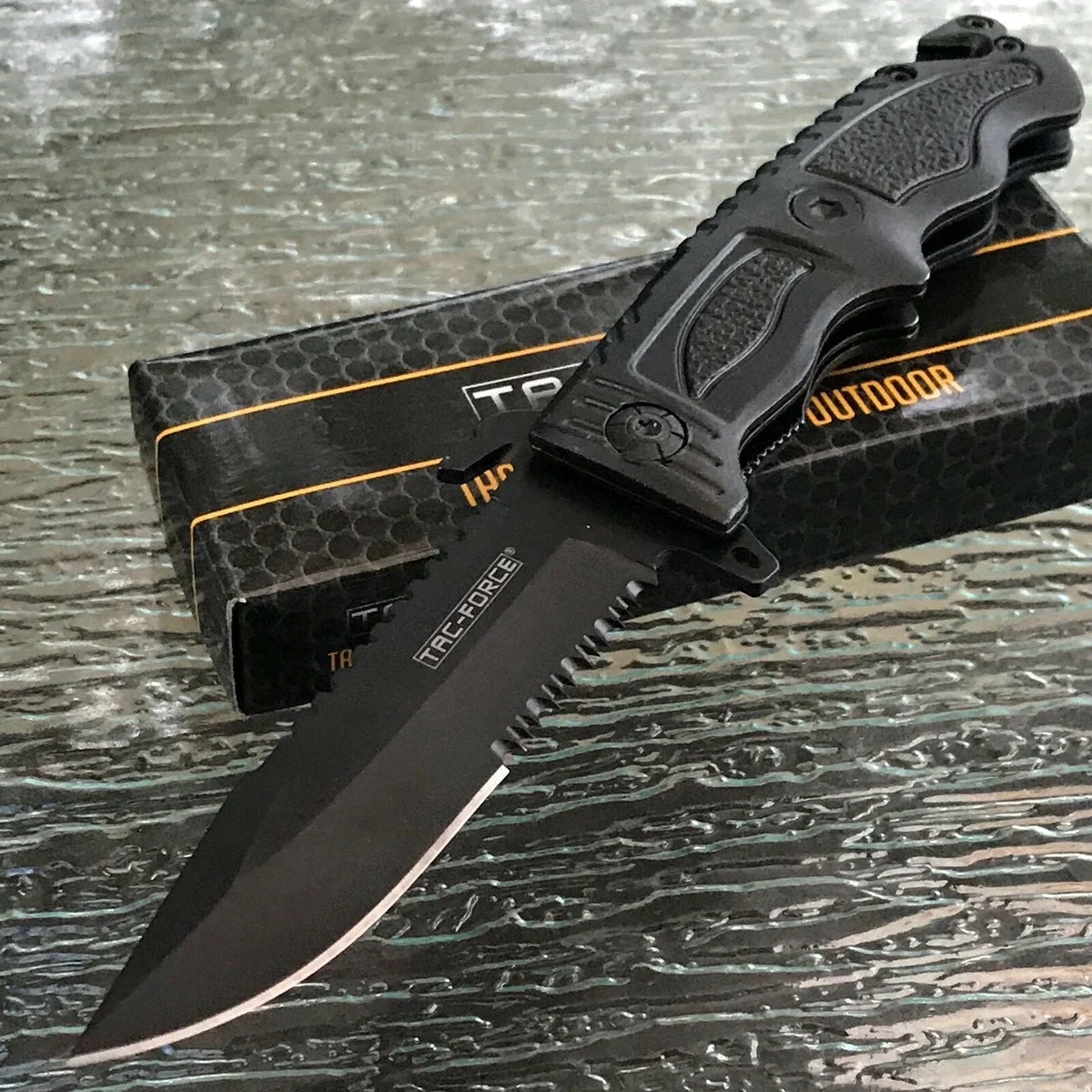 8.5″ Tac Force Black Sawback Serrated Rescue Pocket Knife TF-711BK