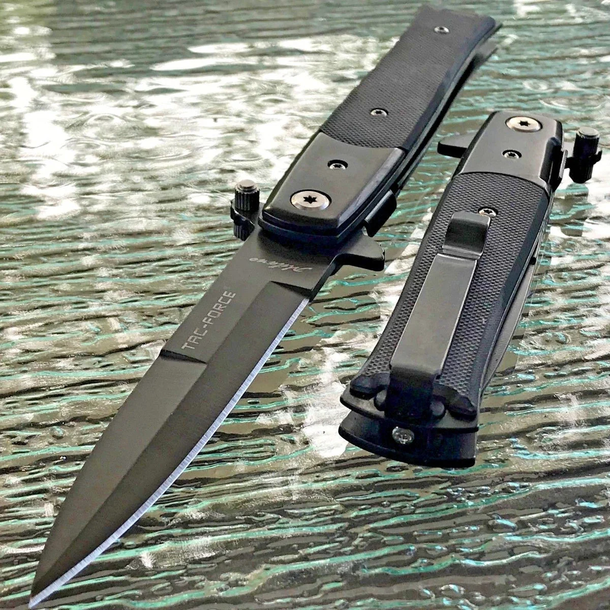 8.5″ Tac Force Black Stiletto G10 Self Defense Pocket Knife TF-428G10