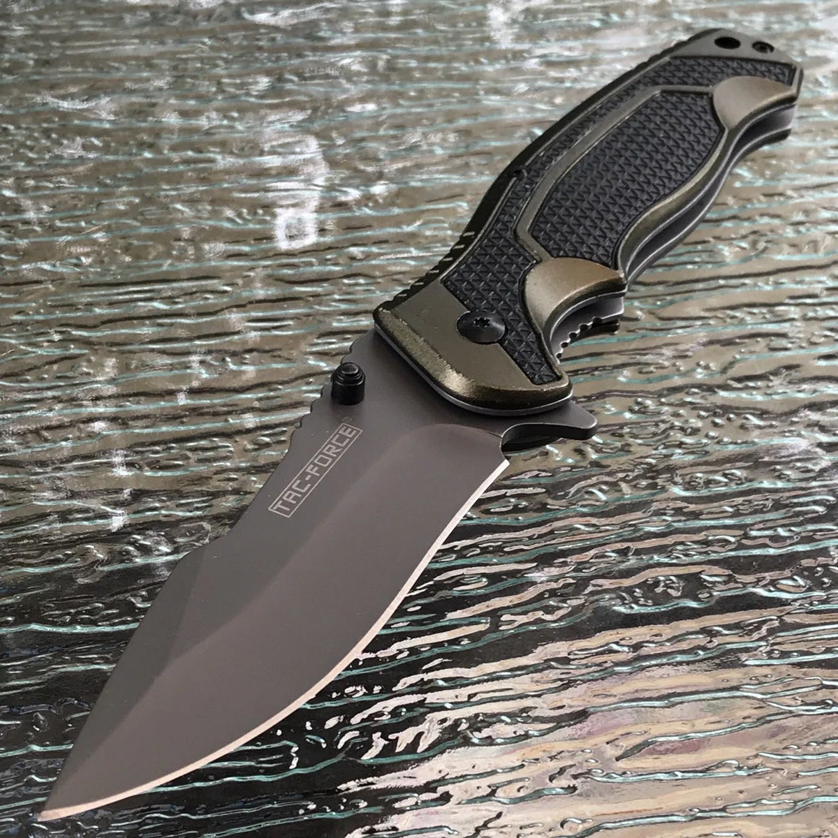 8.5″ Tac Force Military Black Green Textured Assisted Tactical Knife