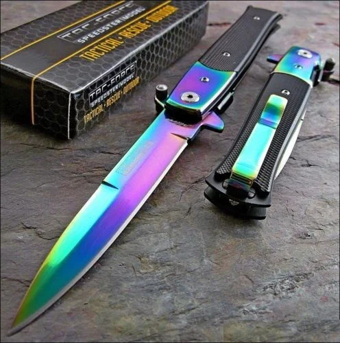 8.5″ Tac Force Rainbow Blade Stiletto Assisted Pocket Knife (TF-428RB)