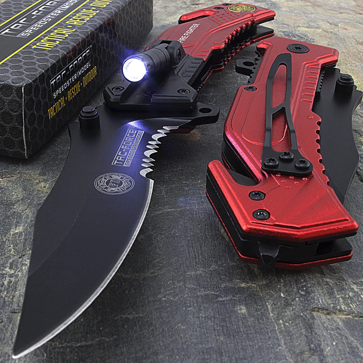 8.5″ Tac Force Speedster Model Fire Fighter Red Pocket Knife