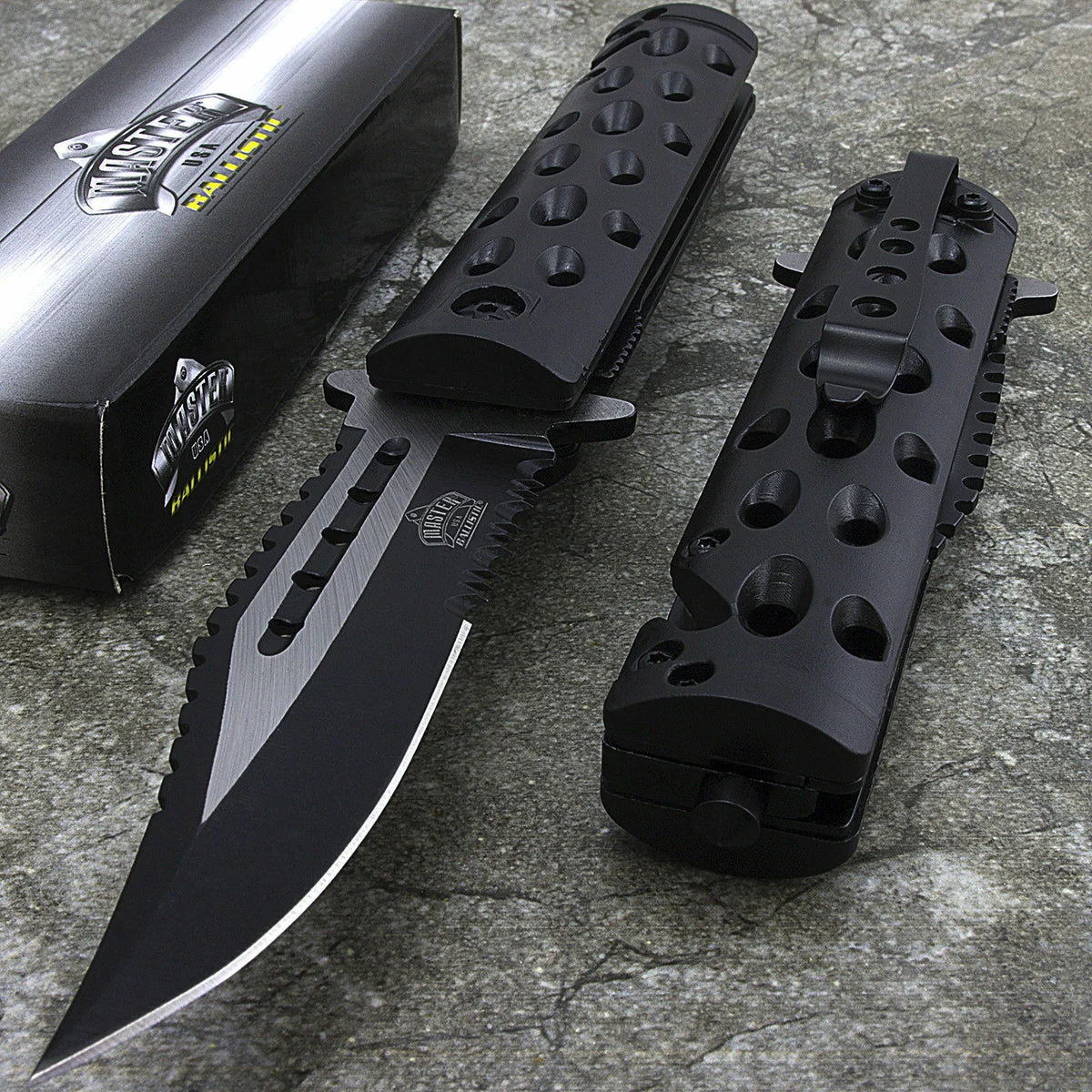 8.75″ Master USA Black Spring Assisted Clip Point Folding Pocket Knife