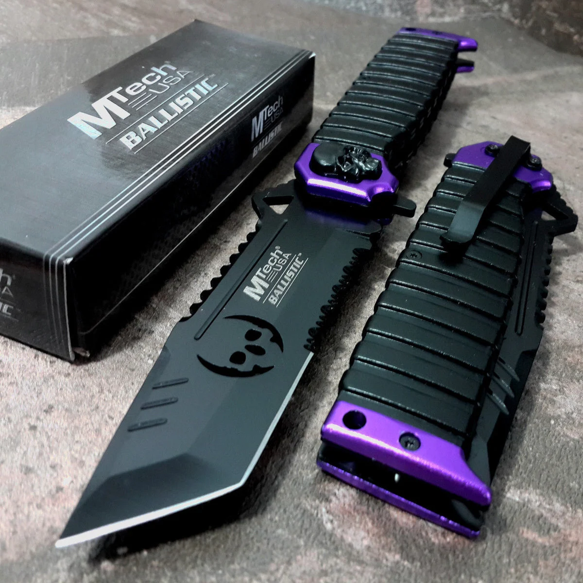8.75″ Mtech USA Assisted Open Tanto Purple Handle Folding Pocket Knife